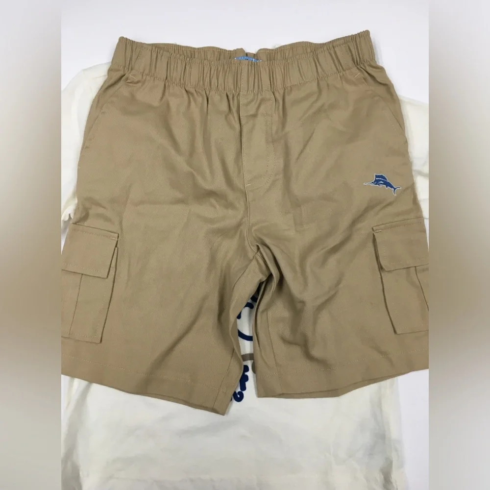 Boys Tommy Bahama T-shirt + Cargo Shorts Size 6 Tan Blue Casual Spring